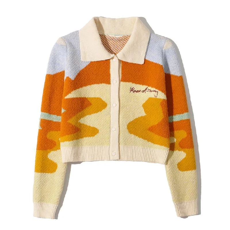 Bargain Bin Landscape Crop Cardigan Sweater For Women