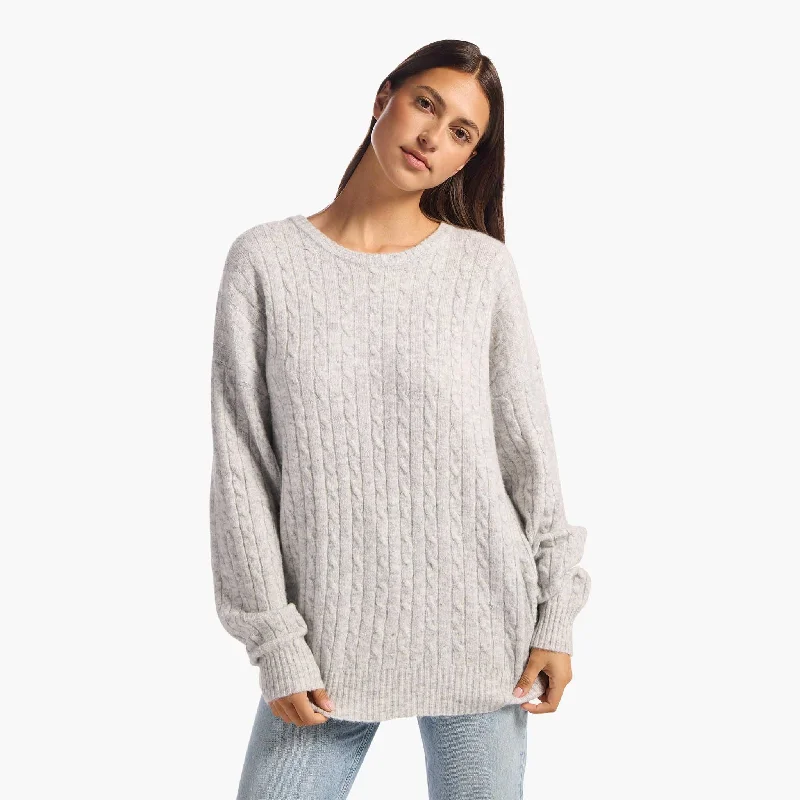 Huge Savings Cozy Knit Cable Crewneck Sweater | Heather Grey