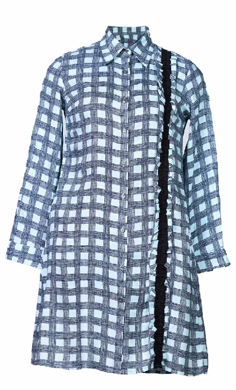 Bonus Offer Basic Blue Check Printed Button Down Tunic