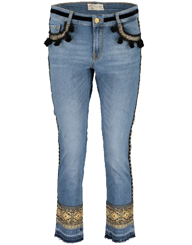 Midnight Sale Ribbon Trim Tassel Denim Pant
