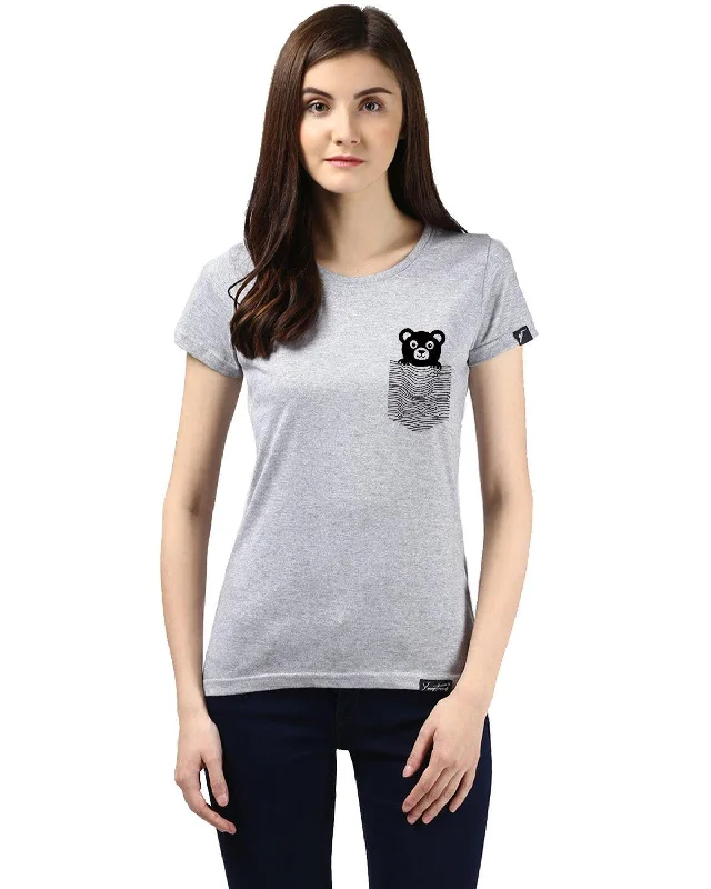 Lowest Price Womens Half Sleeve Teddybear Printed Grey Color Tshirts