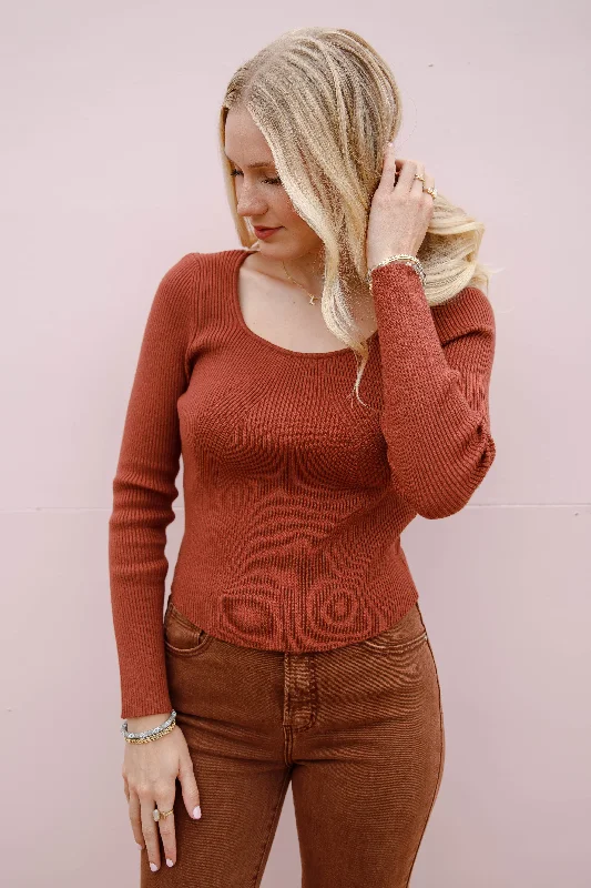 Instant Savings Holding On To Faith Ribbed Top-Rust