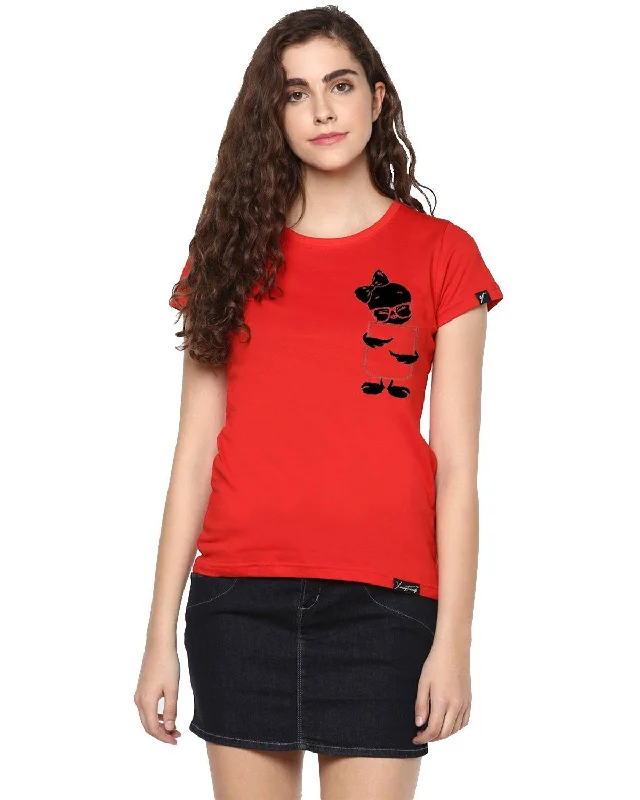 Huge Savings Womens Half Sleeve Tweety Printed Red Color Tshirts