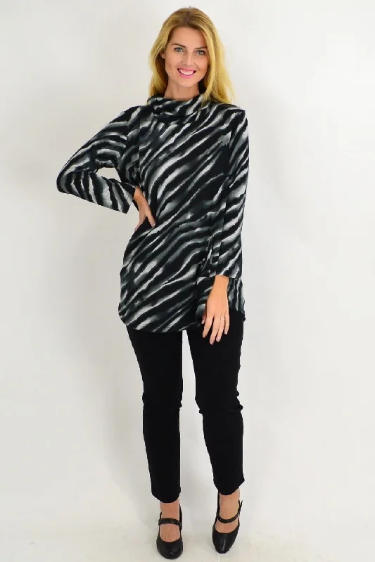 Flash Deals Charcoal Rolled Neck Zebra Tunic Top