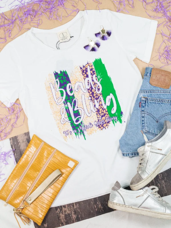 Weekend Savings Spectacle Beads and Bling on Vanilla Bean-White Cuff Tee