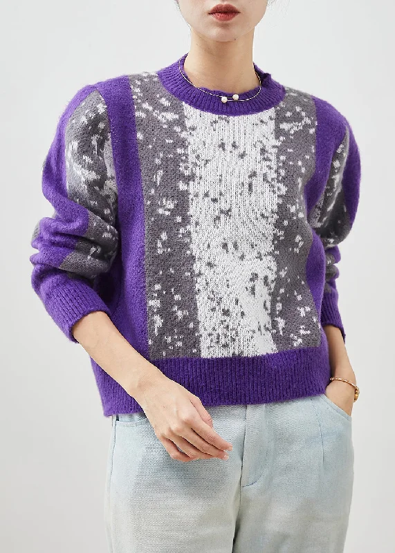 Bargain Prices French Purple Tie Dye Warm Knit Sweater Winter