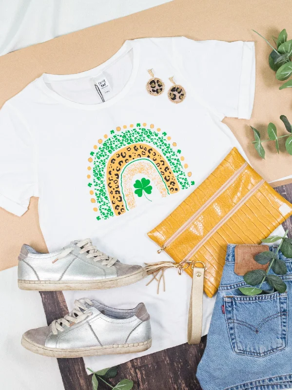 Weekend Specials to Snag Over The Rainbow Green Clover on Vanilla Bean-White Cuff Tee