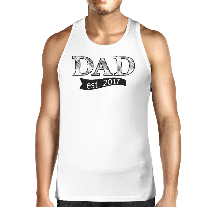 Discount Mania Dad Est 2017 Mens White Sleeveless Top Funny Fathers Day Tank Top