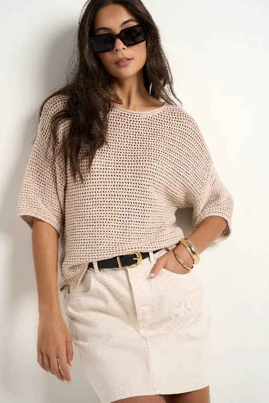 Deal Mania Sunrise String SS Crochet Knit Top