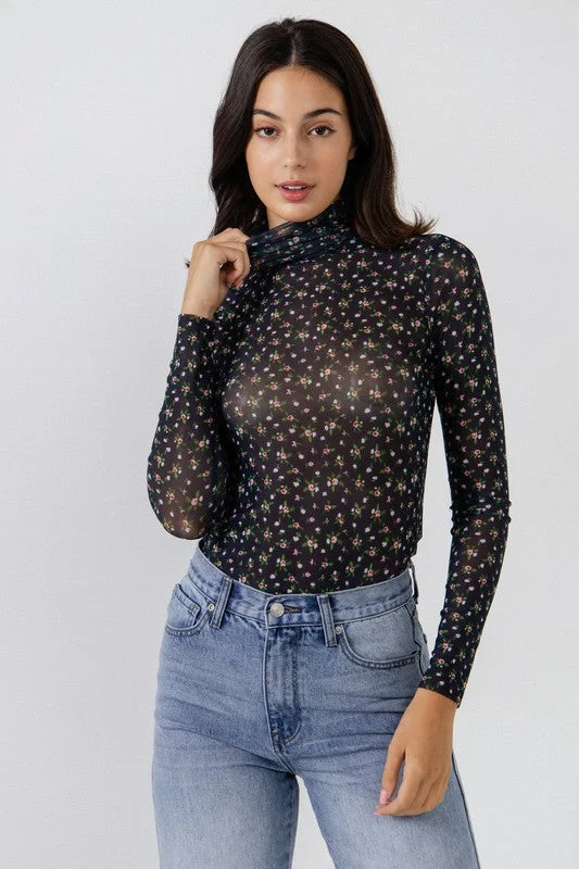 Sale Event Sheer Floral Turtleneck