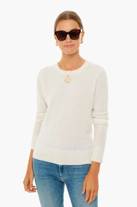 Epic Deals Soft White Cashmere Classic Crewneck Sweater