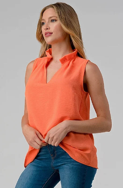 Markdowns Orange V-Neck Ruffle Top