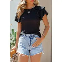 Act Fast Black Ruffle Sleeve Tee