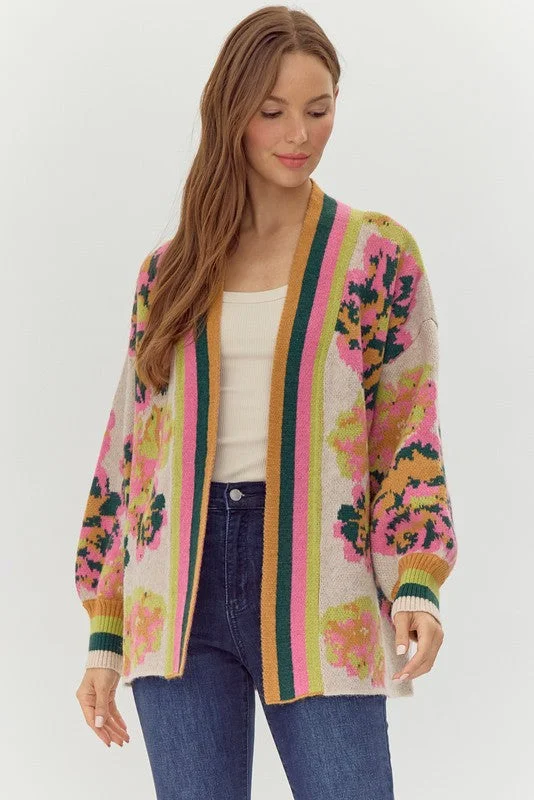 Weekend Bargains Await You Suzannah Printed Cardigan, Hunter Green Mix