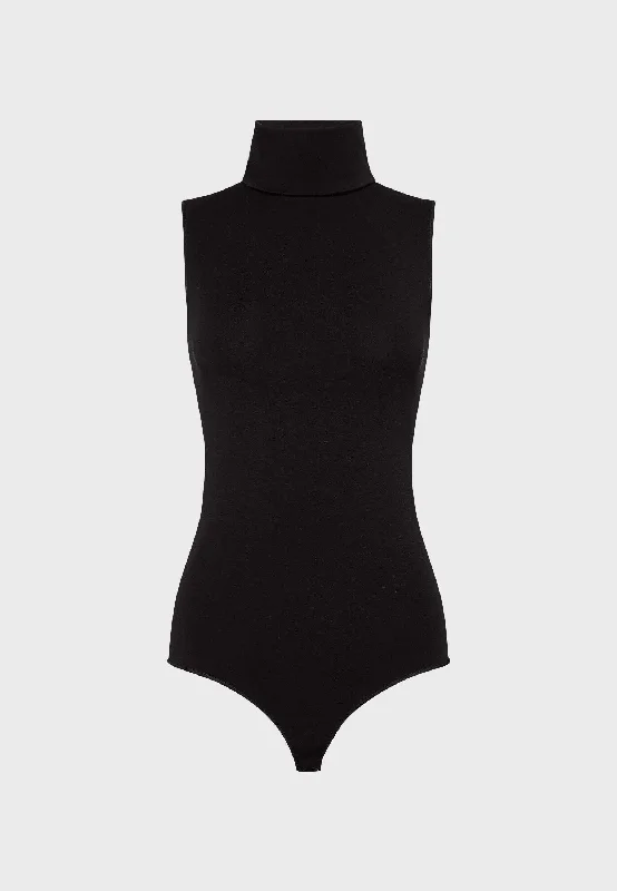 Weekend Offers That Amaze Black Viscose Sleeveless Turtleneck String Bodysuit