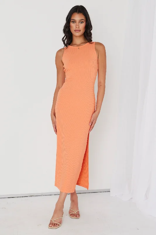Buy More, Save More Malibu Orange Rib Twist Sleeveless Midi Dress