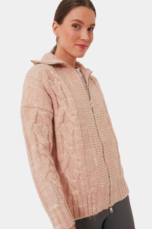 Time-Sensitive Blush Tan and Egret Aida Jumbo Cable Knit Jacket