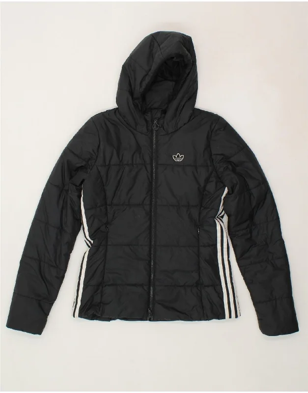 Extra Discounts ADIDAS Womens Hooded Padded Jacket UK 10 Small Black Polyester