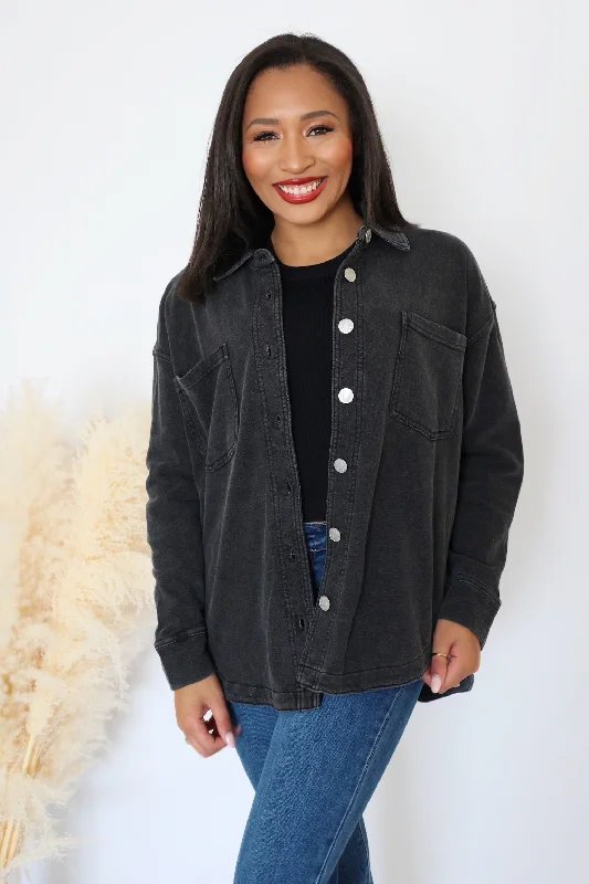 Super Bargain Mazie Shacket- Washed Black