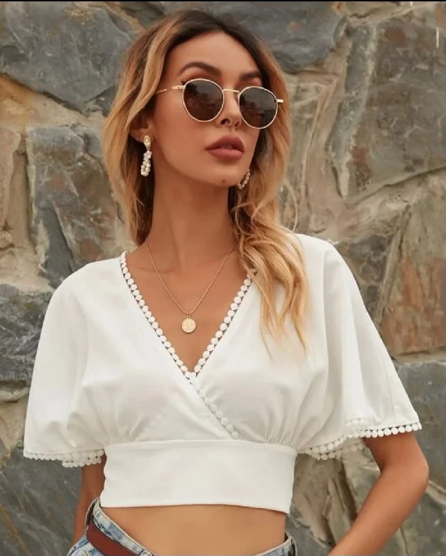 Discount Days White Tie Back Top With Trim