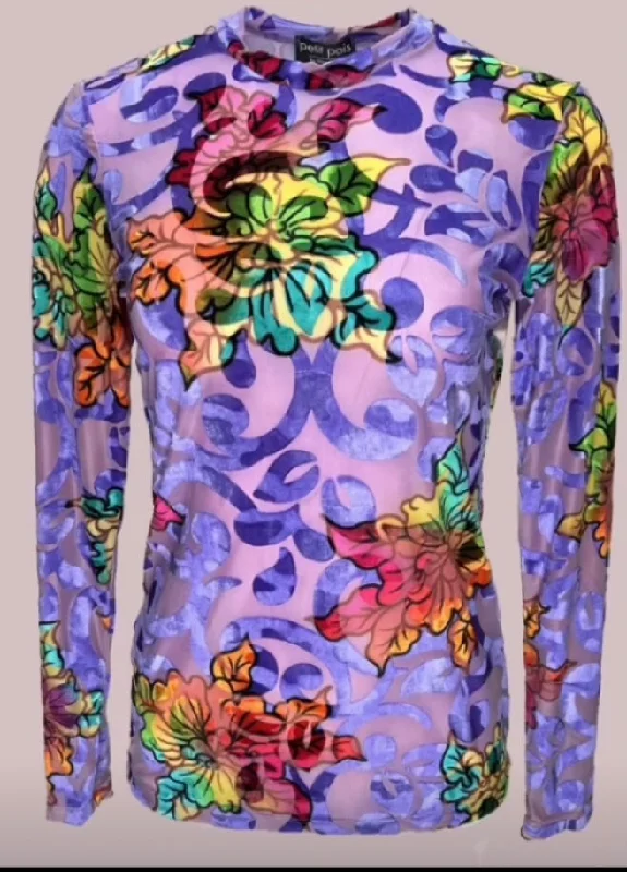Must-Have Deals Mesh Burnout Velvet Top, Lilac Multi