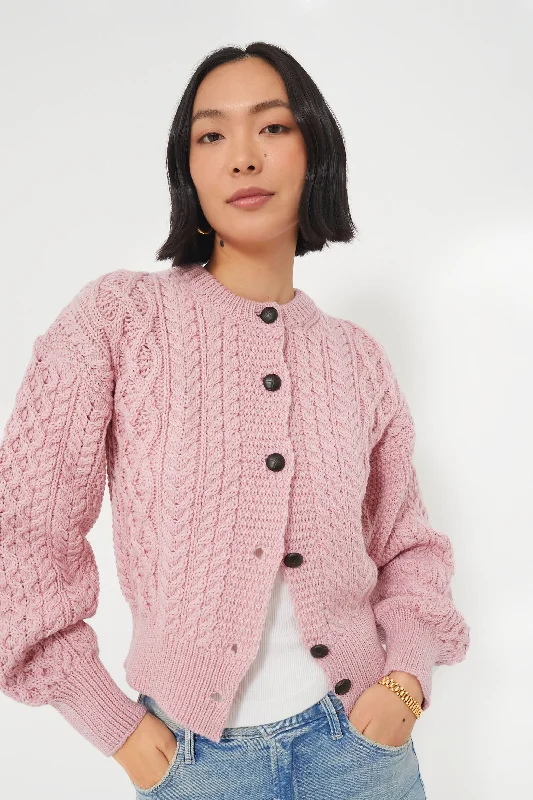 Massive Deal Pale Pink Clover Cropped Aran Cardigan