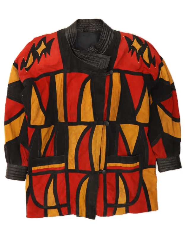 Huge Discounts VINTAGE Womens Leather Coat IT 46 Large Multicoloured Patchwork