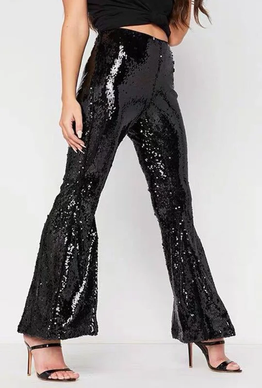 Overstock Clearance Sequin Black Flared Pants
