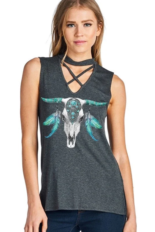 Make Your Weekend Count with Savings Cow Skull Sleeveless Top