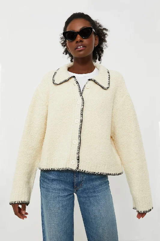 Bonus Offer Cream with Black Stitching Cardigan