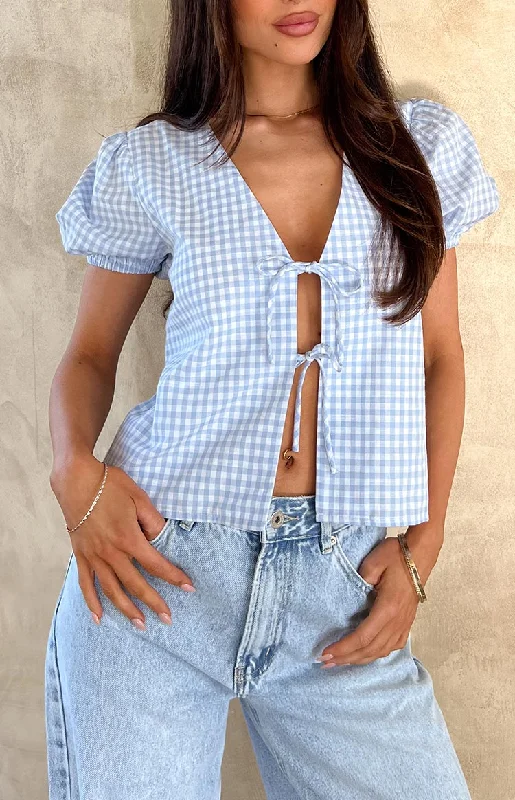 Mega Sale Lunya Blue Gingham Tie Up Top