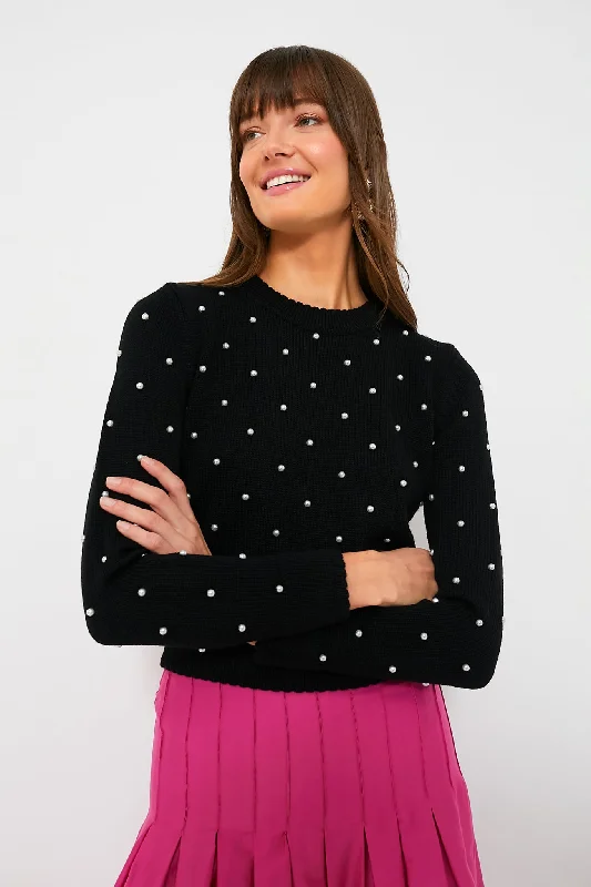 Super Discount Black Pearl Embellished Deveraux Sweater