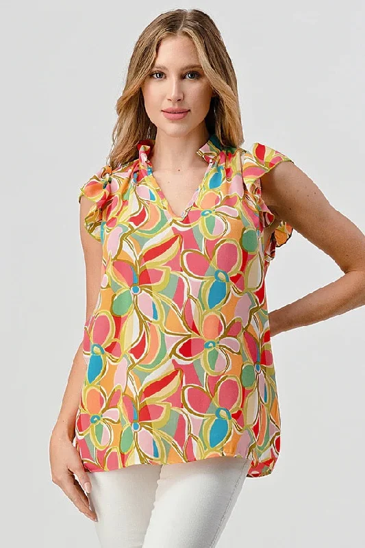 Online Only Sleeveless Tropical Flowered Top