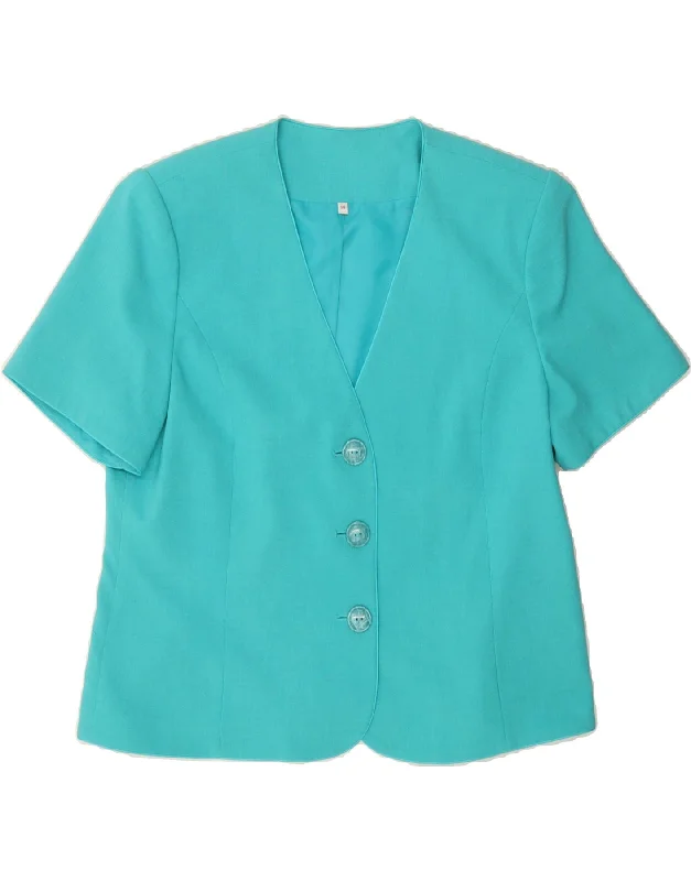 Great Deals VINTAGE Womens 3 Button Short Sleeve Blazer Jacket UK 16 Large Turquoise Great Deals VINTAGE Womens 3 Button Short Sleeve Blazer Jacket UK 16 Large Turquoise