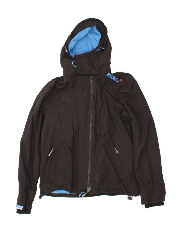 Take Advantage SUPERDRY Womens Hooded Windbreaker Jacket UK 16 Large Black Nylon