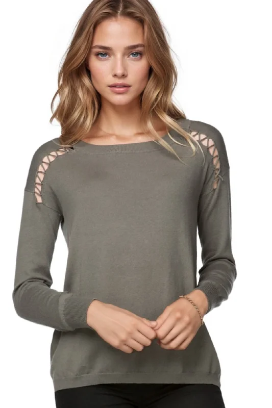 Best Deals Ella Lace Up Detail Pullover Cotton Cashmere Sweater on Sale Now
