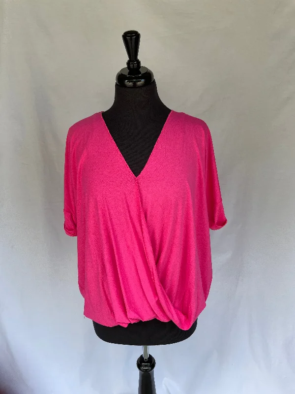 Weekend Savings Spectacular Hot Pink Faux Wrap Top