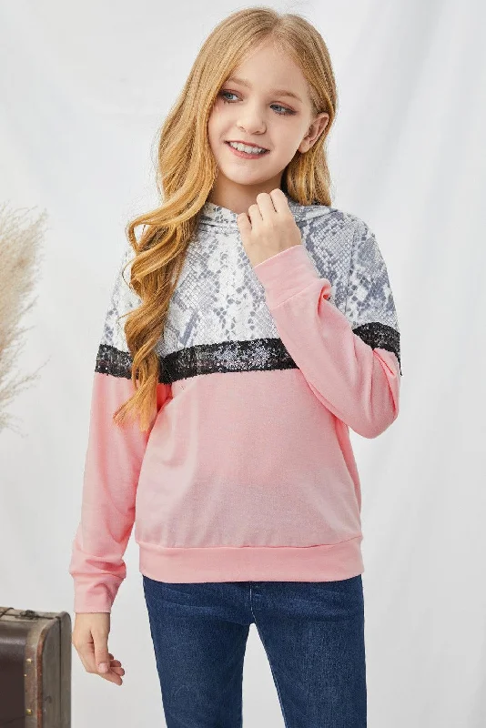 Limited Availability Girls Animal Print Sequined Hoodie