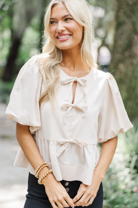 Huge Savings Stay In Your Sights Ecru White Babydoll Blouse