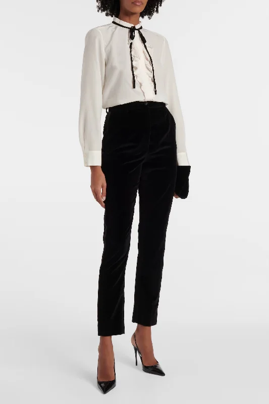 Act Fast Frame - Velvet Tie Ruffle Blouse