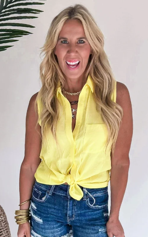Early Access Hi Lo Button Up Sleeveless Collar Top - Final Sale
