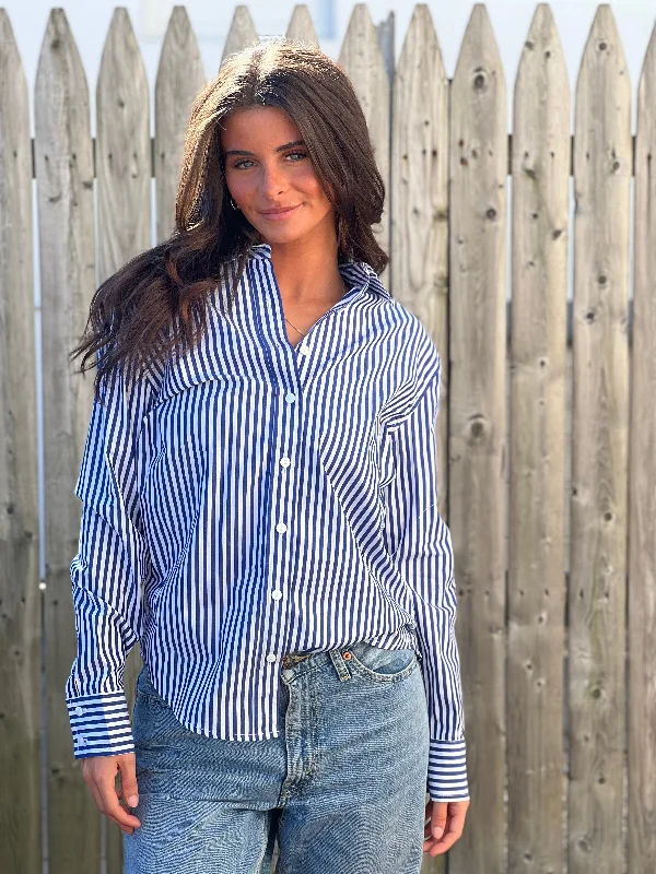 Act Fast Striped Button Down Top