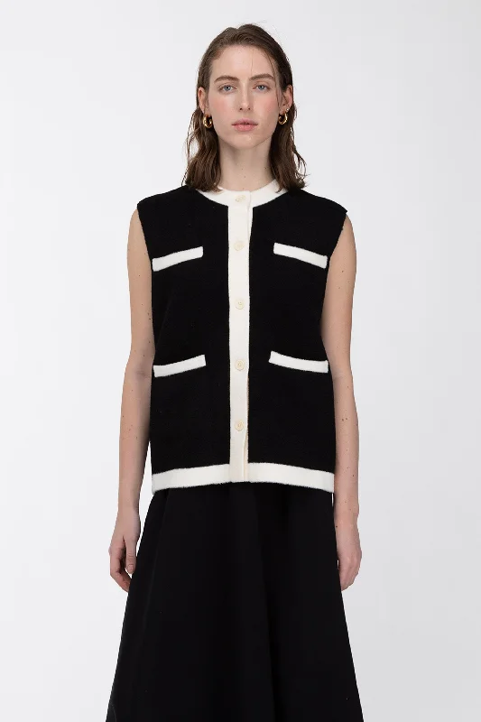 Time-Limited Offer CONTRAST TRIM VEST CARDIGAN