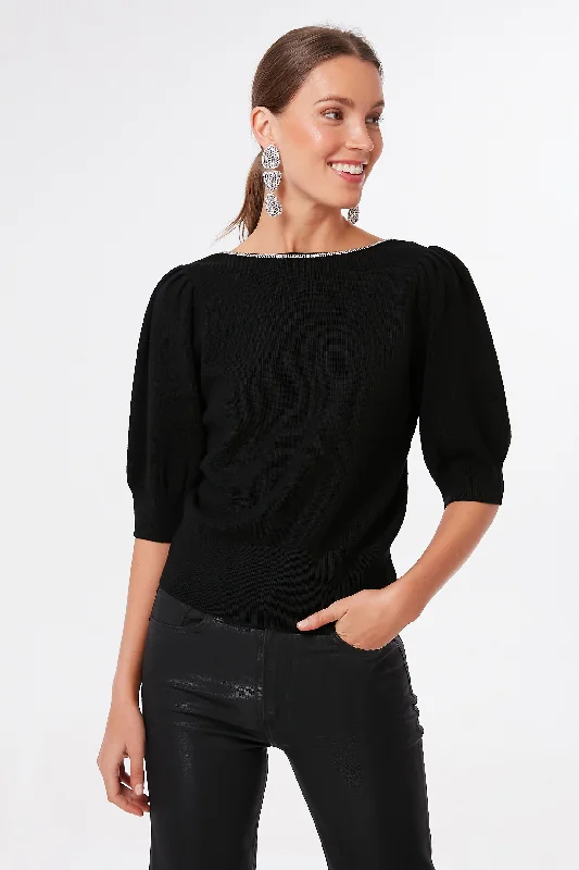 Price Cut Black Rhinestone Edged Boatneck Sweater