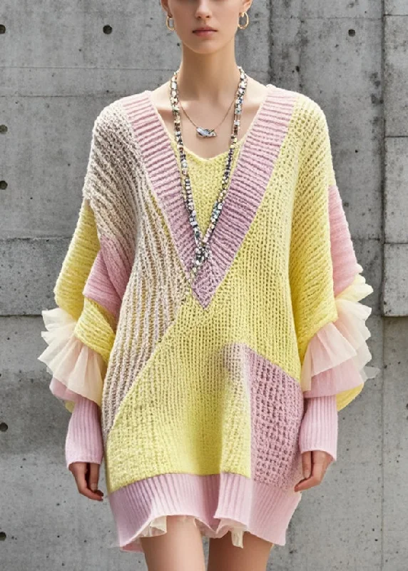 Best Seller Beautiful Colorblock Oversized Patchwork Long Sweater Batwing Sleeve