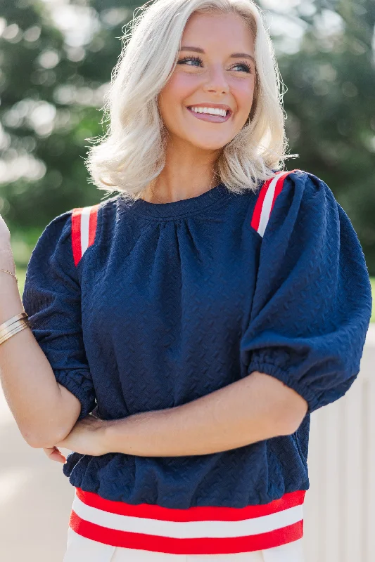 Epic Value See It Through Navy Blue Textured Blouse