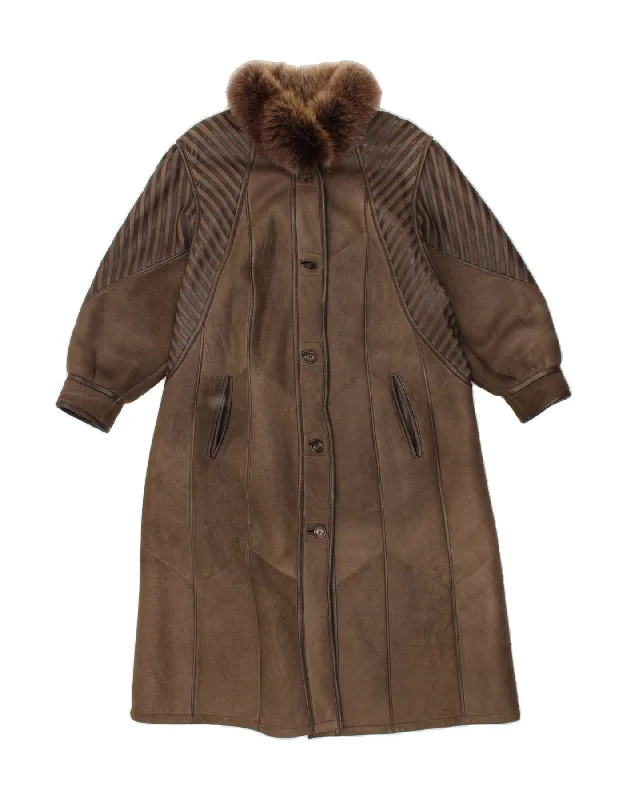 Weekend-Only Price Drops CHRIST Womens Shearling Coat UK 12 Medium Brown Leather