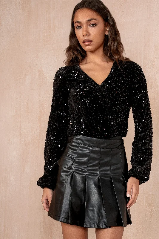 Online Exclusive Irene Black Velvet Sequin Bodysuit