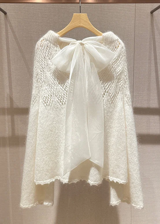 Super Savings Loose Beige Lace Up Hollow Out Knit Tops Long Sleeve