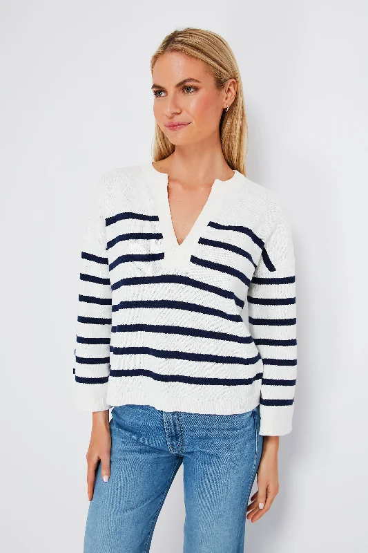 Huge Savings Marshmallow Stripe Notch Neck Pullover